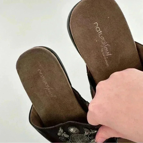 Natural soul Naturalizer amethyst sandals 8.5 black faux leather gem slides - Picture 12 of 13